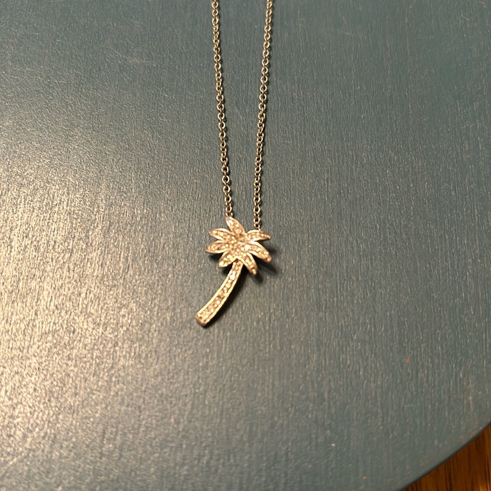 Silver tone Palm Tree & Crystal Charm with a 18” Sterling Silver Chain